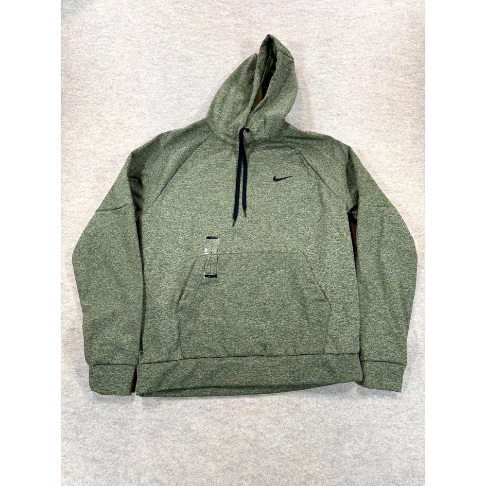 Nike Therma Fit Hoodie Men Large Heather Green Pullover Kangaroo Pockets Sports